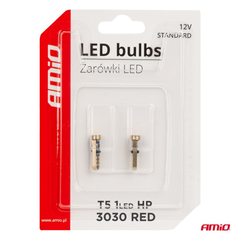 ΛΑΜΠΑΚΙΑ T5 W1W 12V 1SMD LED ΚΟΚΚΙΝΑ AMIO - 2 ΤΕΜ. - Amio - 03727/AM