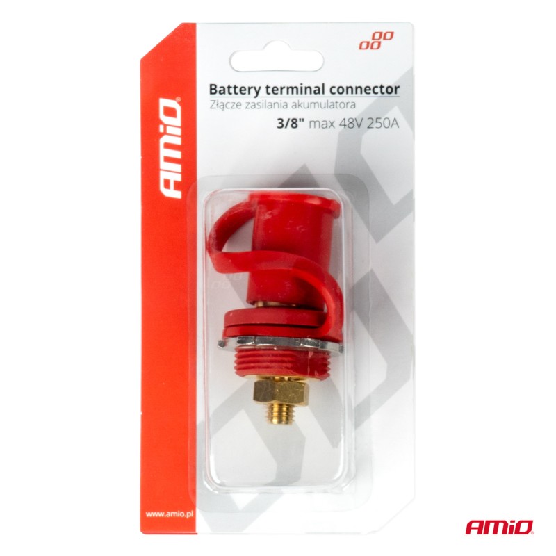 ΠΟΛΟΣ ΜΠΑΤΑΡΙΑΣ ΘΕΤΙΚΟΣ 3/8'' M10 max.48V 250A ΣΕ ΚΟΚΚΙΝΟ ΧΡΩΜΑ ΜΕ ΚΑΠΑΚΙ AMIO - 1 Τεμ. - Amio - 03814/AM ΠΟΛΟΣ ΜΠΑΤΑΡΙΑΣ ΘΕΤΙΚΟΣ 3/8'' M10 max.48V 250A ΣΕ ΚΟΚΚΙΝΟ ΧΡΩΜΑ ΜΕ ΚΑΠΑΚΙ AMIO - 1 Τεμ. - Amio - 03814/AM
