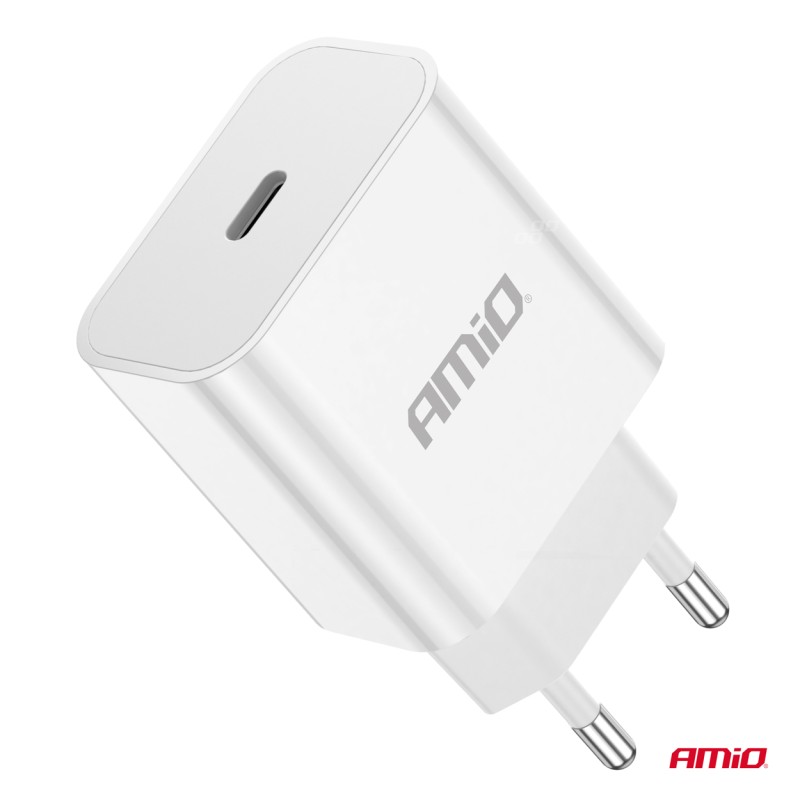 ΦΟΡΤΙΣΤΗΣ ΚΙΝΗΤΟY ΟΙΚΙΑΚΗ ΠΡΙΖΑ 1ΘΥΡΑ USB-C 20W 5V/3AQC ΛΕΥΚΟΣ  ΑΜΙΟ - 1 ΤΕΜ. - Amio - 03891/AM