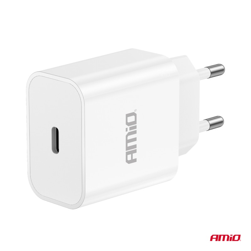 ΦΟΡΤΙΣΤΗΣ ΚΙΝΗΤΟY ΟΙΚΙΑΚΗ ΠΡΙΖΑ 1ΘΥΡΑ USB-C 20W 5V/3AQC ΛΕΥΚΟΣ  ΑΜΙΟ - 1 ΤΕΜ. - Amio - 03891/AM