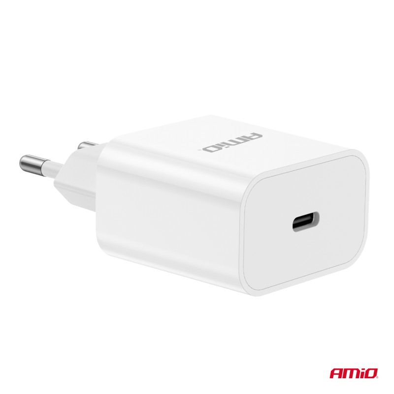ΦΟΡΤΙΣΤΗΣ ΚΙΝΗΤΟY ΟΙΚΙΑΚΗ ΠΡΙΖΑ 1ΘΥΡΑ USB-C 20W 5V/3AQC ΛΕΥΚΟΣ  ΑΜΙΟ - 1 ΤΕΜ. - Amio - 03891/AM