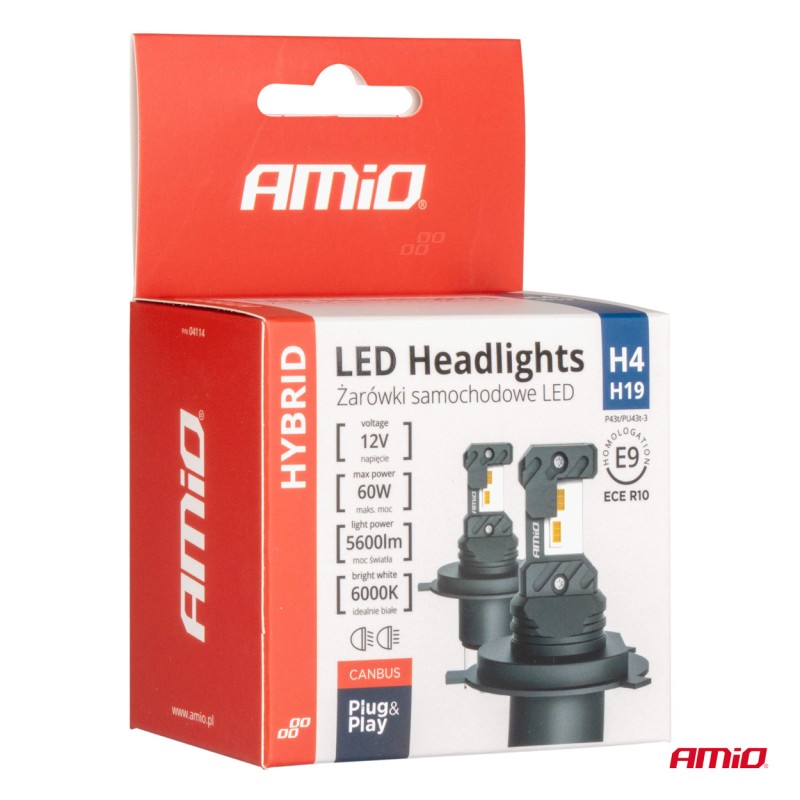 ΛΑΜΠΕΣ LED H4 12V 60W 6.000K 5.600lm +400% LED CAN-BUS HYBRID SERIES AMIO - 2 ΤΕΜ. - Amio - 04114/AM ΛΑΜΠΕΣ LED H4 12V 60W 6.000K 5.600lm +400% LED CAN-BUS HYBRID SERIES AMIO - 2 ΤΕΜ. - Amio - 04114/AM