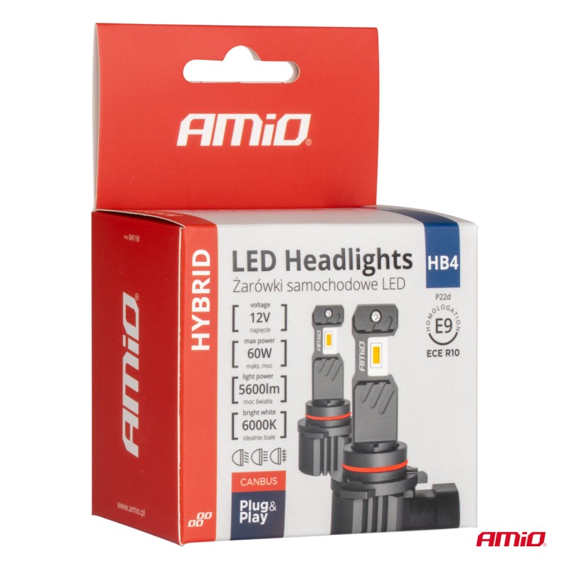 ΛΑΜΠΕΣ LED HΒ4 9006 12V 60W 6.000K 5.600lm +400% LED CAN-BUS HYBRID SERIES AMIO - 2 ΤΕΜ. - Amio - 04118/AM ΛΑΜΠΕΣ LED HΒ4 9006 12V 60W 6.000K 5.600lm +400% LED CAN-BUS HYBRID SERIES AMIO - 2 ΤΕΜ. - Amio - 04118/AM