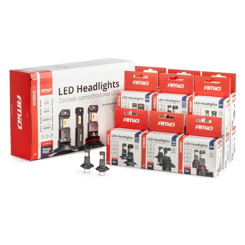 ΛΑΜΠΕΣ LED H1/H3/H4(x3)/H7(x9)/HB3/HB4 12V 60W 6.000K 5.600lm LED CAN-BUS HYBRID SERIES AMIO - ΣΕΤ 16 ΤΕΜ. - Amio - 04120/AM ΛΑΜΠΕΣ LED H1/H3/H4(x3)/H7(x9)/HB3/HB4 12V 60W 6.000K 5.600lm LED CAN-BUS HYBRID SERIES AMIO - ΣΕΤ 16 ΤΕΜ. - Amio - 04120/AM