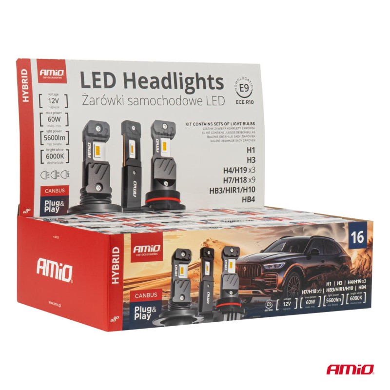 ΛΑΜΠΕΣ LED H1/H3/H4(x3)/H7(x9)/HB3/HB4 12V 60W 6.000K 5.600lm LED CAN-BUS HYBRID SERIES AMIO - ΣΕΤ 16 ΤΕΜ. - Amio - 04120/AM ΛΑΜΠΕΣ LED H1/H3/H4(x3)/H7(x9)/HB3/HB4 12V 60W 6.000K 5.600lm LED CAN-BUS HYBRID SERIES AMIO - ΣΕΤ 16 ΤΕΜ. - Amio - 04120/AM