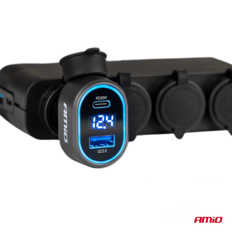 ΦΟΡΤΙΣΤΗΣ ΑΝΑΠΤΗΡΑ ΜΕ 2 ΘΥΡΕΣ USB-C+USB-A QUICK CHARGE 3.0 30W ΜΕ ΒΟΛΤΟΜΕΤΡΟ ΜΑΥΡΟ AMIO - 1 Τεμ. - Amio - 04178/AM