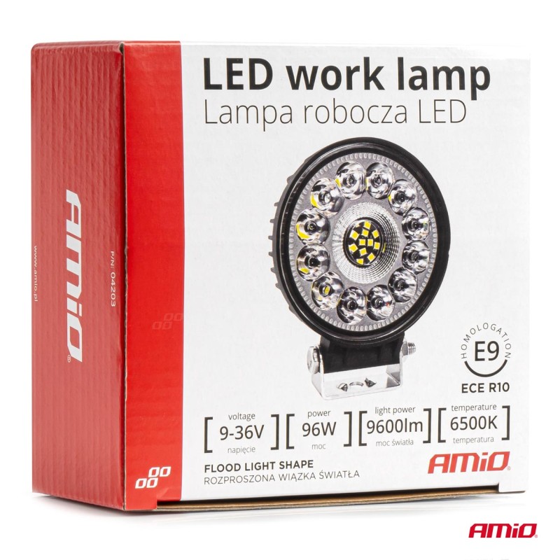 ΠΡΟΒΟΛΕΑΣ ΕΡΓΑΣΙΑΣ ΣΤΡΟΓΓΥΛΟΣ LED 96W 9-36V 9.600lm 6.500K AWL62 AMIO - 1 ΤΕΜ. - Amio - 04203/AM