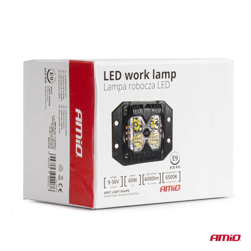 ΠΡΟΒΟΛΕΑΣ ΕΡΓΑΣΙΑΣ ΤΕΤΡΑΓΩΝΟΣ LED 60W 9-36V 6.000lm 6.500K AWL66 AMIO - 1 ΤΕΜ. - Amio - 04207/AM