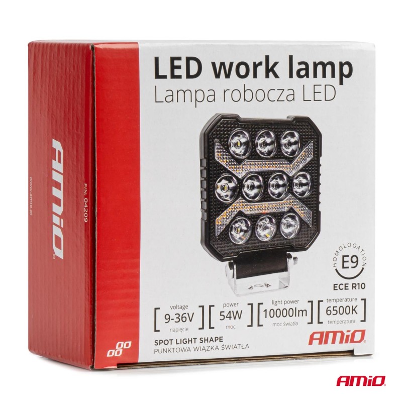 ΠΡΟΒΟΛΕΑΣ ΕΡΓΑΣΙΑΣ ΤΕΤΡΑΓΩΝΟΣ LED 54W 9-36V 10.000lm 6.500K 110x110x38mm AWL68 AMIO - 1 ΤΕΜ. - Amio - 04209/AM