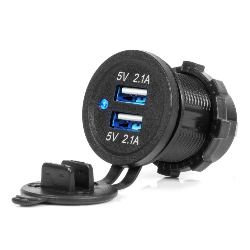 ΠΡΙΖΑ ΜΕ 2 ΘΥΡΕΣ USB ΚΑΙ ΚΑΠΑΚΙ ΜΑΥΡΗ 12/24V 4.2A ΑΔΙΑΒΡΟΧΗ ΜΕ ΜΠΛΕ LED ΦΩΣ ΕΝΔΕΙΞΗΣ  AMIO - 1 ΤΕΜ. - Amio - 04217/AM