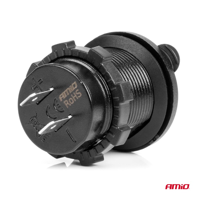 ΠΡΙΖΑ ΜΕ 2 ΘΥΡΕΣ USB ΚΑΙ ΚΑΠΑΚΙ ΜΑΥΡΗ 12/24V 4.2A ΑΔΙΑΒΡΟΧΗ ΜΕ ΜΠΛΕ LED ΦΩΣ ΕΝΔΕΙΞΗΣ  AMIO - 1 ΤΕΜ. - Amio - 04217/AM