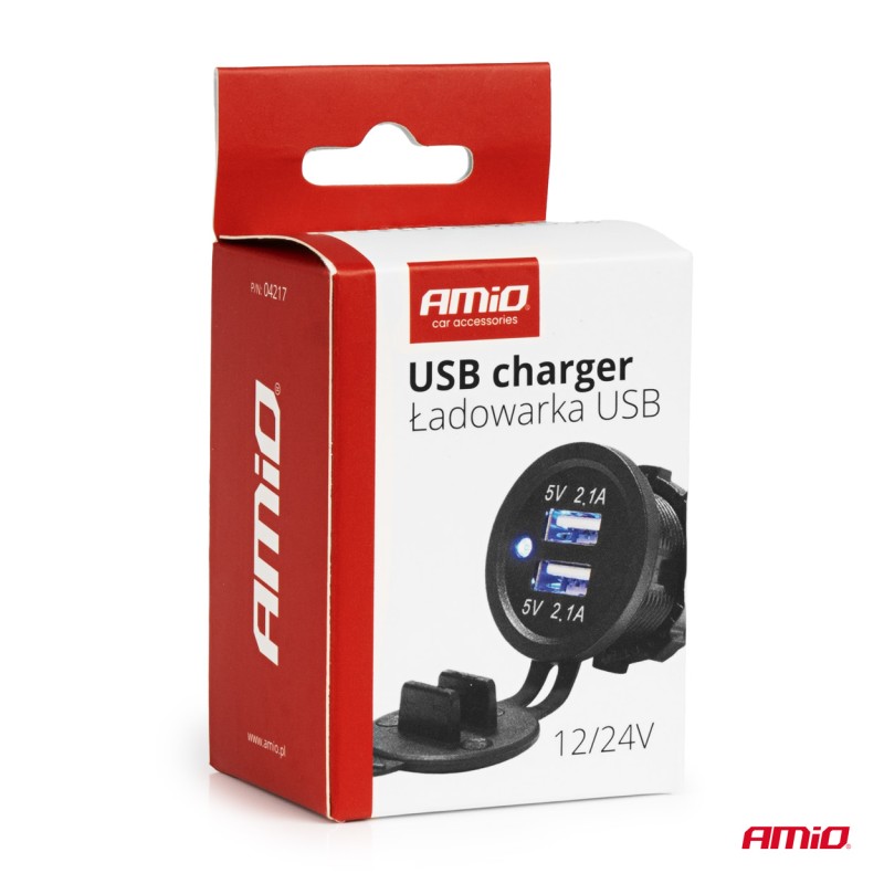 ΠΡΙΖΑ ΜΕ 2 ΘΥΡΕΣ USB ΚΑΙ ΚΑΠΑΚΙ ΜΑΥΡΗ 12/24V 4.2A ΑΔΙΑΒΡΟΧΗ ΜΕ ΜΠΛΕ LED ΦΩΣ ΕΝΔΕΙΞΗΣ  AMIO - 1 ΤΕΜ. - Amio - 04217/AM