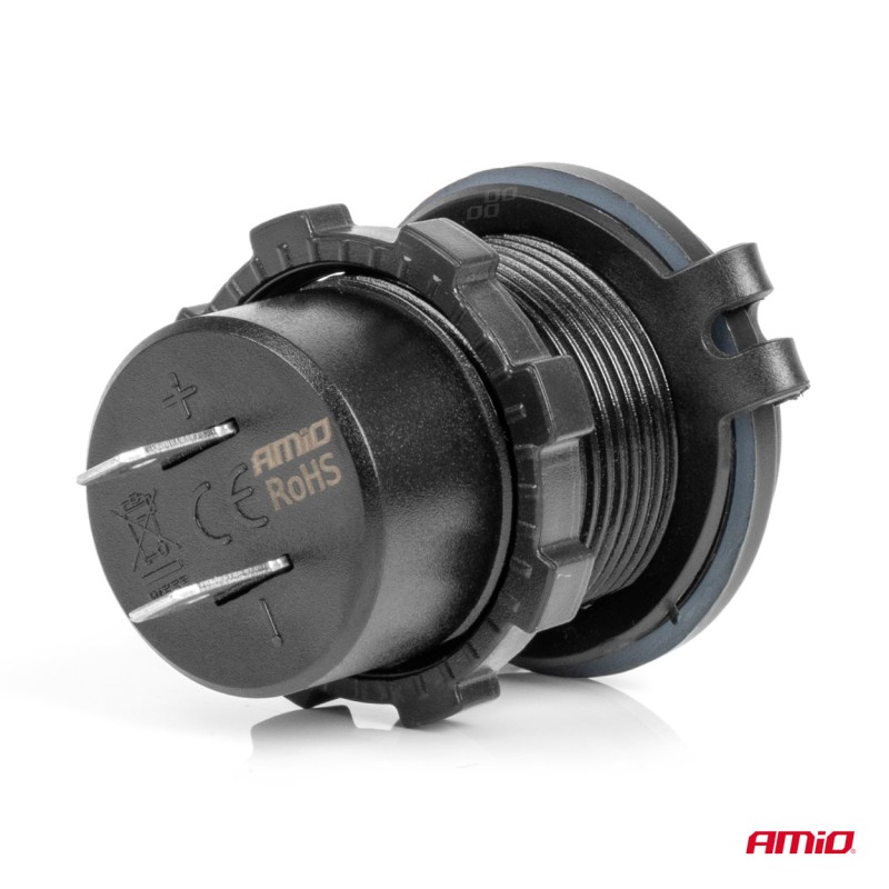 ΠΡΙΖΑ ΜΕ 2 ΘΥΡΕΣ USB ΚΑΙ ΚΑΠΑΚΙ 12/24V QUICK CHARGE 3.0 ΑΔΙΑΒΡΟΧΗ ΜΕ ΚΟΚΚΙΝΟ LED ΦΩΣ ΜΑΥΡΗ ΑΜΙΟ - 1 τεμ. - Amio - 04221/AM