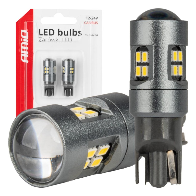 ΛΑΜΠΑΚΙΑ T10 W5W 12V/24V LED CAN-BUS 16xSMD 2016 ΛΕΥΚΟ ΦΩΣ 5.500K (ΣΕ ΧΡΩΜΑ ΧΡΩΜΙΟΥ) AMIO -  2 ΤΕΜ. - Amio - 04234/AM