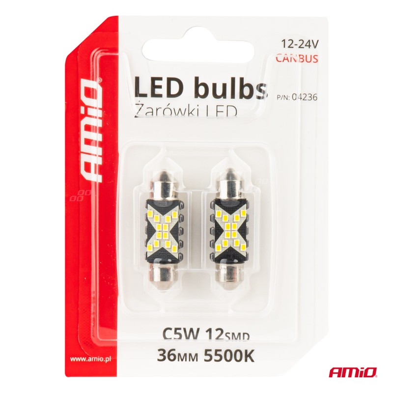 ΛΑΜΠΑΚΙΑ ΠΛΑΦΟΝΙΕΡΑΣ 36mm 12/24V C5W 5500K 12xSMD 2016 CAN-BUS FESTOON (ΛΕΥΚΟ) ΑΜΙΟ - 2 ΤΕΜ. - Amio - 04236/AM ΛΑΜΠΑΚΙΑ ΠΛΑΦΟΝΙΕΡΑΣ 36mm 12/24V C5W 5500K 12xSMD 2016 CAN-BUS FESTOON (ΛΕΥΚΟ) ΑΜΙΟ - 2 ΤΕΜ. - Amio - 04236/AM