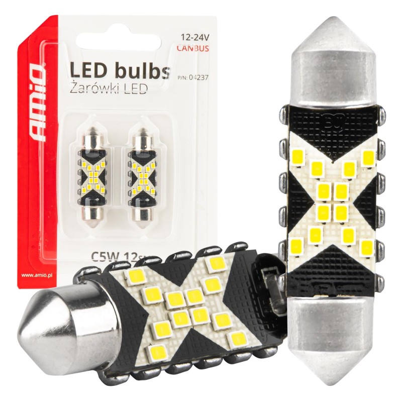 ΛΑΜΠΑΚΙΑ ΠΛΑΦΟΝΙΕΡΑΣ 39mm 12/24V C5W 5500K 12xSMD 2016 CAN-BUS FESTOON (ΛΕΥΚΟ) ΑΜΙΟ - 2 ΤΕΜ. - Amio - 04237/AM
