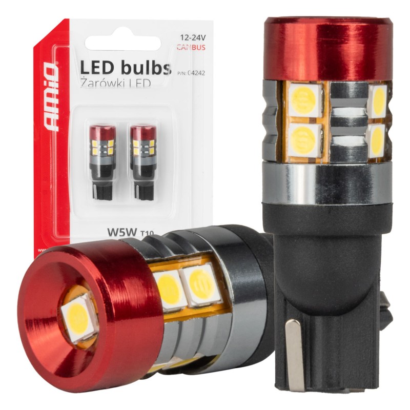 ΛΑΜΠΑΚΙΑ LED T10 W5W 12V/24V LED CAN-BUS 9xSMD 3030 ΛΕΥΚΟ ΦΩΣ 5.500K (ΣΕ ΧΡΩΜΑ ΚΟΚΚΙΝΟ-ΜΑΥΡΟ) AMIO - 2 ΤΕΜ. - Amio - 04242/AM