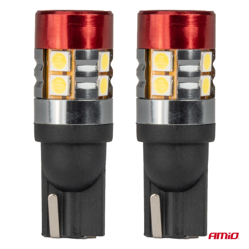 ΛΑΜΠΑΚΙΑ LED T10 W5W 12V/24V LED CAN-BUS 9xSMD 3030 ΛΕΥΚΟ ΦΩΣ 5.500K (ΣΕ ΧΡΩΜΑ ΚΟΚΚΙΝΟ-ΜΑΥΡΟ) AMIO - 2 ΤΕΜ. - Amio - 04242/AM