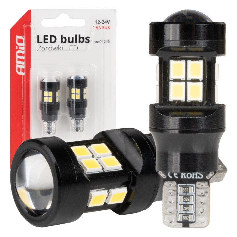 ΛΑΜΠΑΚΙΑ LED T15 W16W 12V/24V LED CAN-BUS 15xSMD 2835 ΛΕΥΚΟ ΦΩΣ 5.500K (ΣΕ ΧΡΩΜΑ ΜΑΥΡΟ) AMIO - 2 ΤΕΜ. - Amio - 04245/AM