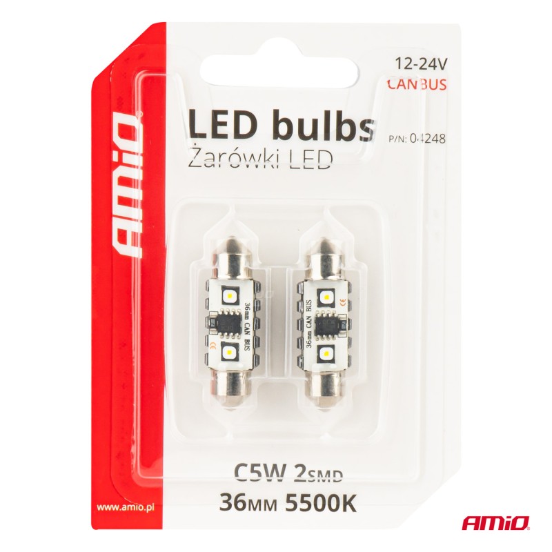 ΛΑΜΠΑΚΙΑ ΠΛΑΦΟΝΙΕΡΑΣ 36mm 12/24V C5W 5500K 12xSMD 3838 CAN-BUS FESTOON (ΛΕΥΚΟ) ΑΜΙΟ - 2 ΤΕΜ. - Amio - 04248/AM ΛΑΜΠΑΚΙΑ ΠΛΑΦΟΝΙΕΡΑΣ 36mm 12/24V C5W 5500K 12xSMD 3838 CAN-BUS FESTOON (ΛΕΥΚΟ) ΑΜΙΟ - 2 ΤΕΜ. - Amio - 04248/AM