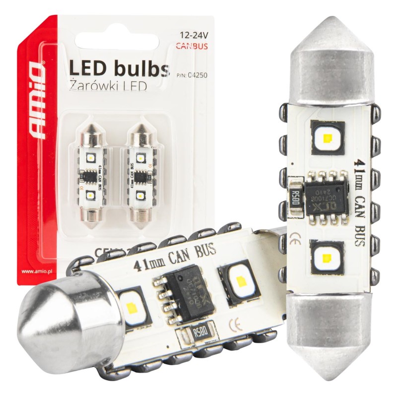 ΛΑΜΠΑΚΙΑ ΠΛΑΦΟΝΙΕΡΑΣ 41mm 12/24V C5W 5500K 12xSMD 3838 CAN-BUS FESTOON (ΛΕΥΚΟ) ΑΜΙΟ - 2 ΤΕΜ. - Amio - 04250/AM
