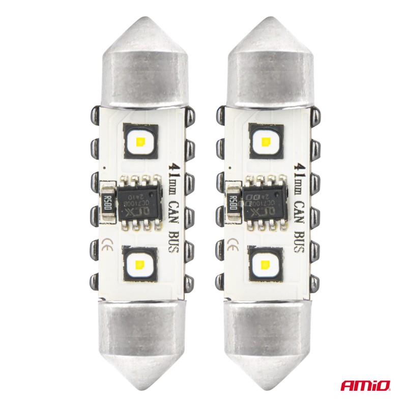 ΛΑΜΠΑΚΙΑ ΠΛΑΦΟΝΙΕΡΑΣ 41mm 12/24V C5W 5500K 12xSMD 3838 CAN-BUS FESTOON (ΛΕΥΚΟ) ΑΜΙΟ - 2 ΤΕΜ. - Amio - 04250/AM