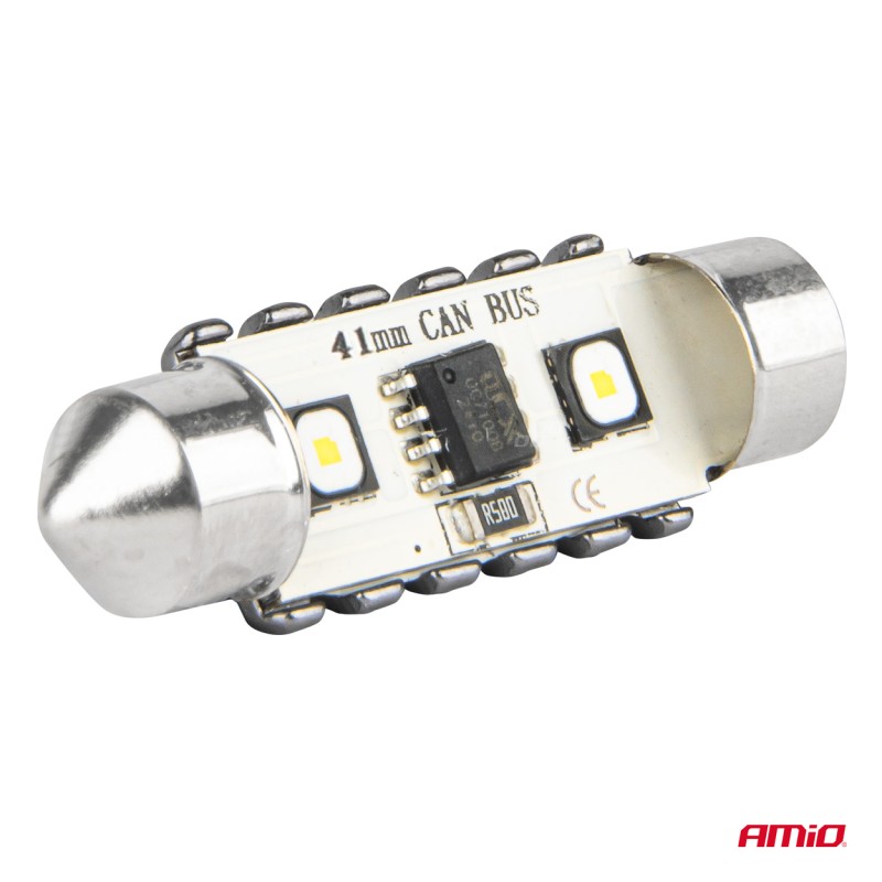 ΛΑΜΠΑΚΙΑ ΠΛΑΦΟΝΙΕΡΑΣ 41mm 12/24V C5W 5500K 12xSMD 3838 CAN-BUS FESTOON (ΛΕΥΚΟ) ΑΜΙΟ - 2 ΤΕΜ. - Amio - 04250/AM