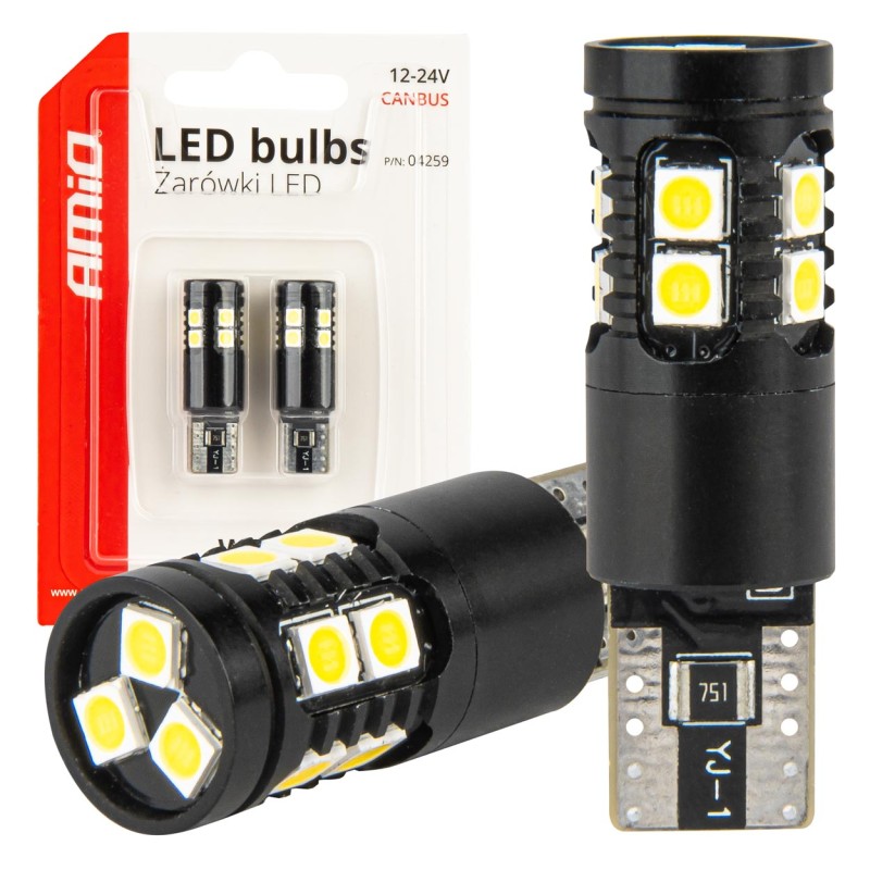 ΛΑΜΠΑΚΙΑ T10 W5W 12V/24V LED CAN-BUS 13xSMD 3030 ΛΕΥΚΟ 5500K ΑΜΙΟ - 2 ΤΕΜ. - Amio - 04259/AM