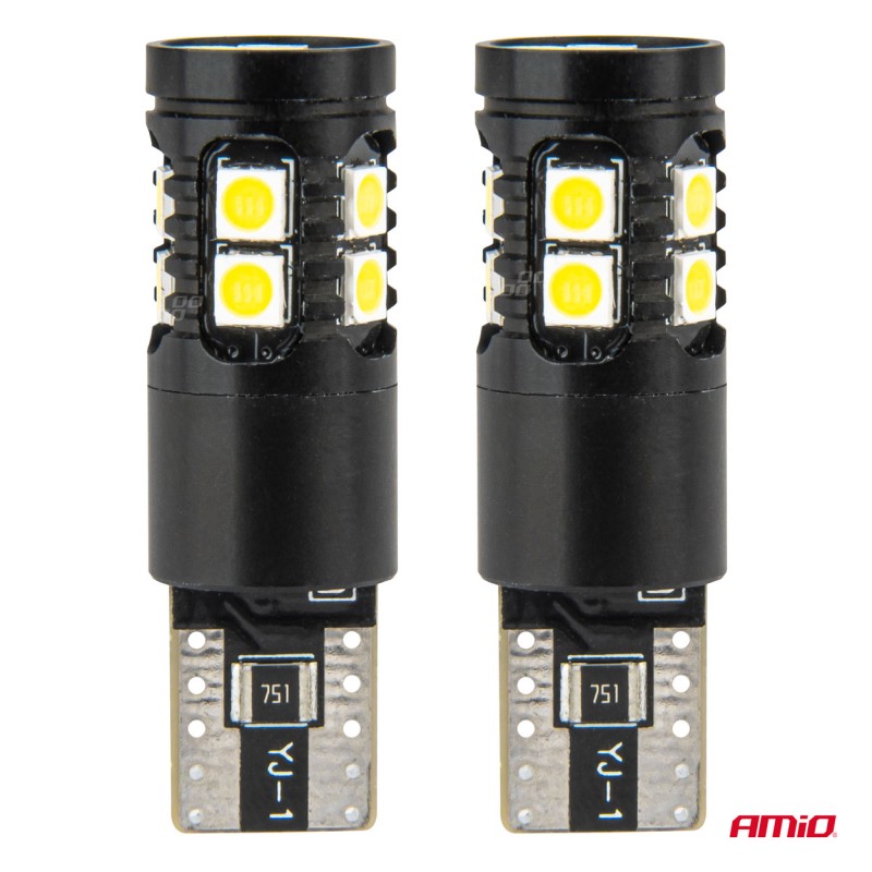 ΛΑΜΠΑΚΙΑ T10 W5W 12V/24V LED CAN-BUS 13xSMD 3030 ΛΕΥΚΟ 5500K ΑΜΙΟ - 2 ΤΕΜ. - Amio - 04259/AM