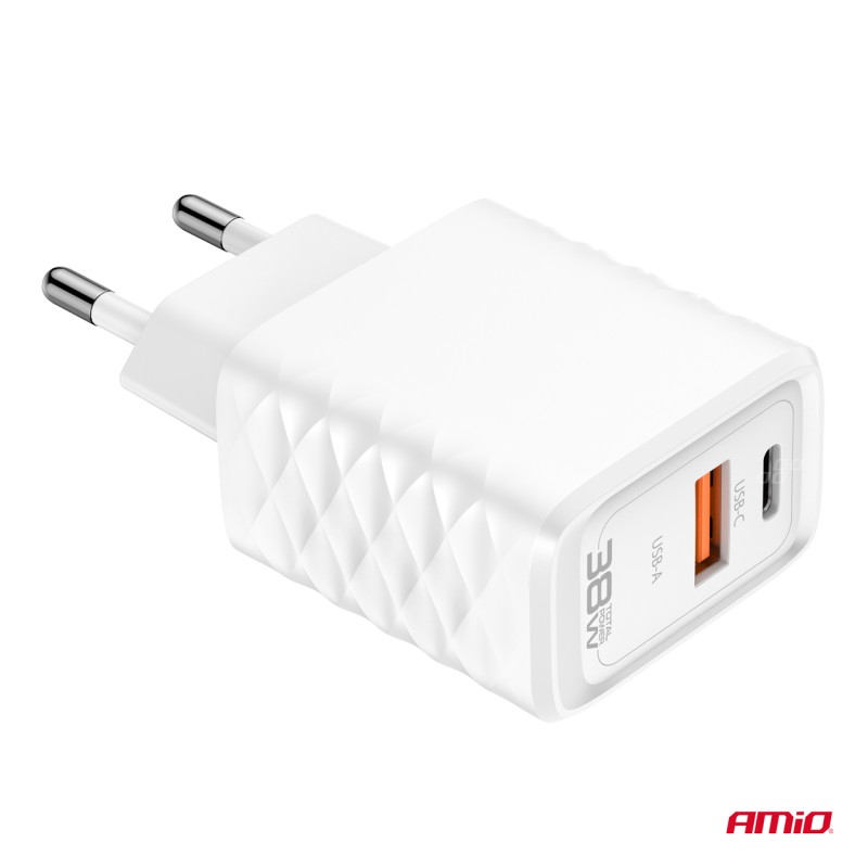 ΦΟΡΤΙΣΤΗΣ ΜΕ ΟΙΚΙΑΚΗ ΠΡΙΖΑ ΜΕ 2 ΘΥΡΕΣ USB-A+USB-C 38W 100-240V ΛΕΥΚΟ AMIO - 1 Τεμ. - Amio - 04287/AM ΦΟΡΤΙΣΤΗΣ ΜΕ ΟΙΚΙΑΚΗ ΠΡΙΖΑ ΜΕ 2 ΘΥΡΕΣ USB-A+USB-C 38W 100-240V ΛΕΥΚΟ AMIO - 1 Τεμ. - Amio - 04287/AM