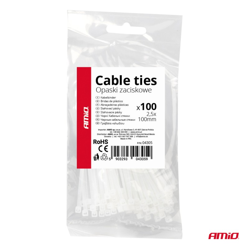 ΔΕΜΑΤΙΚΑ/ΔΕΤΙΚΑ ΚΑΛΩΔΙΩΝ TIE WRAP (ΤΑΙΡΑΠ) 2.5 x 100mm (ΛΕΥΚΟ) ΑΜΙΟ - 100 ΤΕΜ. - Amio - 04305/AM ΔΕΜΑΤΙΚΑ/ΔΕΤΙΚΑ ΚΑΛΩΔΙΩΝ TIE WRAP (ΤΑΙΡΑΠ) 2.5 x 100mm (ΛΕΥΚΟ) ΑΜΙΟ - 100 ΤΕΜ. - Amio - 04305/AM