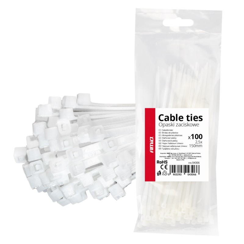 ΔΕΜΑΤΙΚΑ/ΔΕΤΙΚΑ ΚΑΛΩΔΙΩΝ TIE WRAP (ΤΑΙΡΑΠ) 2.5 x 150mm (ΛΕΥΚΟ) ΑΜΙΟ - 100 ΤΕΜ. - Amio - 04306/AM ΔΕΜΑΤΙΚΑ/ΔΕΤΙΚΑ ΚΑΛΩΔΙΩΝ TIE WRAP (ΤΑΙΡΑΠ) 2.5 x 150mm (ΛΕΥΚΟ) ΑΜΙΟ - 100 ΤΕΜ. - Amio - 04306/AM