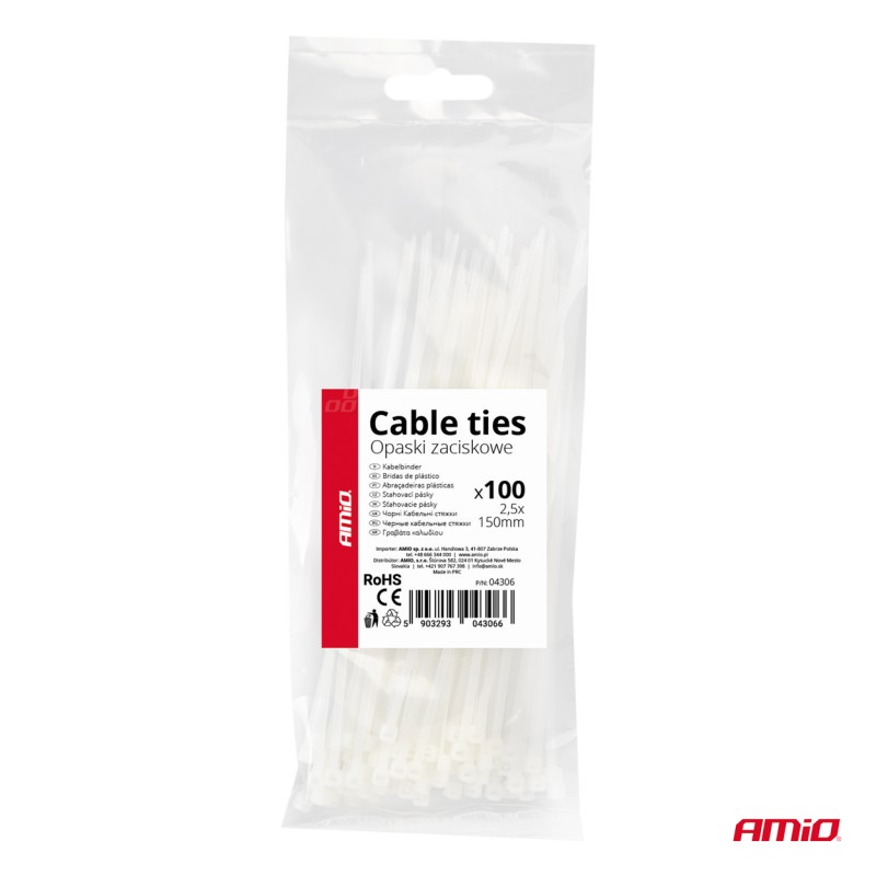 ΔΕΜΑΤΙΚΑ/ΔΕΤΙΚΑ ΚΑΛΩΔΙΩΝ TIE WRAP (ΤΑΙΡΑΠ) 2.5 x 150mm (ΛΕΥΚΟ) ΑΜΙΟ - 100 ΤΕΜ. - Amio - 04306/AM ΔΕΜΑΤΙΚΑ/ΔΕΤΙΚΑ ΚΑΛΩΔΙΩΝ TIE WRAP (ΤΑΙΡΑΠ) 2.5 x 150mm (ΛΕΥΚΟ) ΑΜΙΟ - 100 ΤΕΜ. - Amio - 04306/AM