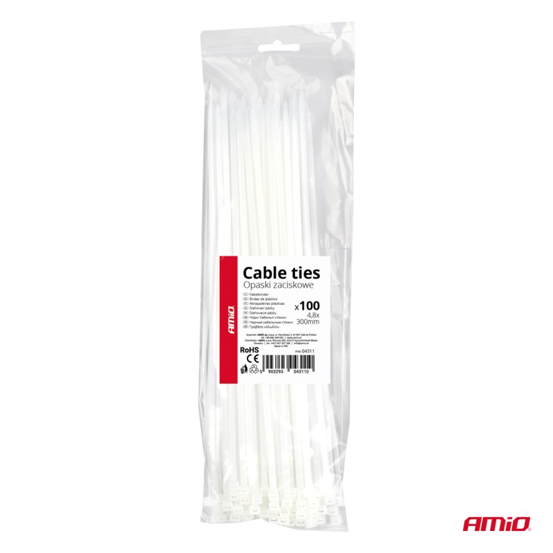ΔΕΜΑΤΙΚΑ/ΔΕΤΙΚΑ ΚΑΛΩΔΙΩΝ TIE WRAP (ΤΑΙΡΑΠ) 4.8 x 300mm (ΛΕΥΚΟ) - 100 ΤΕΜ. - Amio - 04311/AM ΔΕΜΑΤΙΚΑ/ΔΕΤΙΚΑ ΚΑΛΩΔΙΩΝ TIE WRAP (ΤΑΙΡΑΠ) 4.8 x 300mm (ΛΕΥΚΟ) - 100 ΤΕΜ. - Amio - 04311/AM