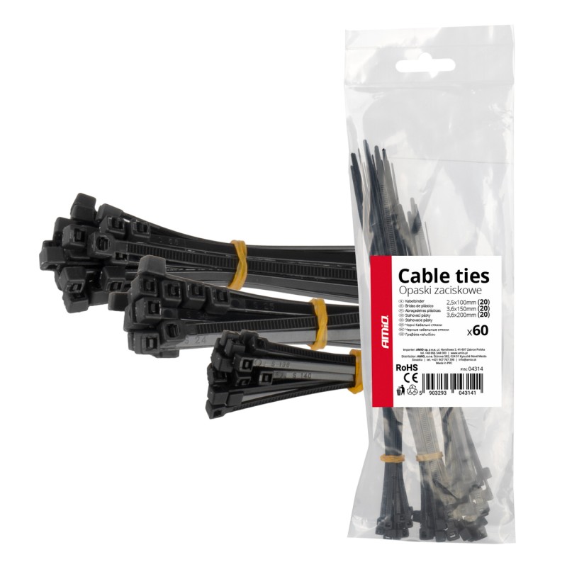 ΔΕΜΑΤΙΚΑ/ΔΕΤΙΚΑ ΚΑΛΩΔΙΩΝ TIE WRAP(ΤΑΙΡΑΠ) 2.5x100mm / 3.6x150mm / 3.6x200mm ΜΑΥΡΟ ΧΡΩΜΑ ΣΕΤ ΑΜΙΟ - 60 ΤΕΜ. - Amio - 04314/AM ΔΕΜΑΤΙΚΑ/ΔΕΤΙΚΑ ΚΑΛΩΔΙΩΝ TIE WRAP(ΤΑΙΡΑΠ) 2.5x100mm / 3.6x150mm / 3.6x200mm ΜΑΥΡΟ ΧΡΩΜΑ ΣΕΤ ΑΜΙΟ - 60 ΤΕΜ. - Amio - 04314/AM