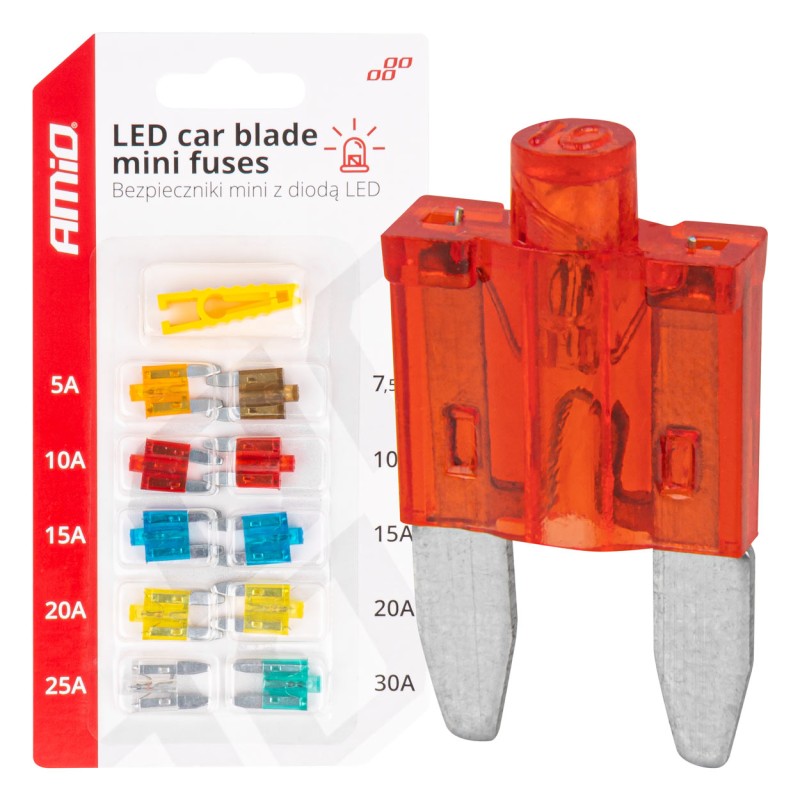 ΑΣΦΑΛΕΙΕΣ MINI BLADE (ΜΑΧΑΙΡΩΤΕΣ) & ΕΡΓΑΛΕΙΟ ΑΦΑΙΡΕΣΗΣ ΚΑΡΤΕΛΑ (5A/10A/15A/ 20A/25A)  -10 ΤΕΜ. - Amio - 04340/AM
