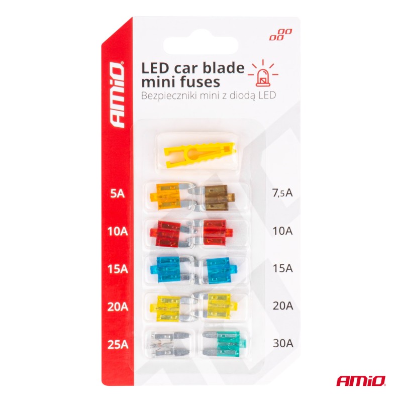 ΑΣΦΑΛΕΙΕΣ MINI BLADE (ΜΑΧΑΙΡΩΤΕΣ) & ΕΡΓΑΛΕΙΟ ΑΦΑΙΡΕΣΗΣ ΚΑΡΤΕΛΑ (5A/10A/15A/ 20A/25A)  -10 ΤΕΜ. - Amio - 04340/AM