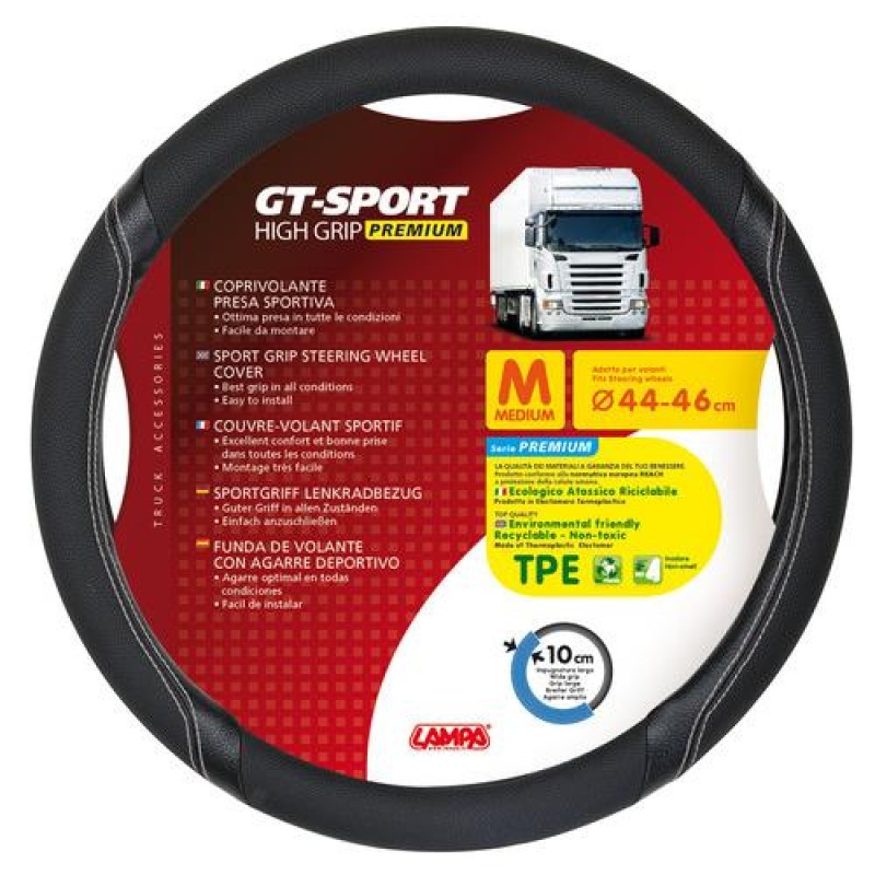 Κάλυμμα Τιμονιού Φορτηγού GT-SPORT Μαύρο με Ασημί Ραφή - 44/46 cm Medium - Lampa - L9800.8 Κάλυμμα Τιμονιού Φορτηγού GT-SPORT Μαύρο με Ασημί Ραφή - 44/46 cm Medium - Lampa - L9800.8