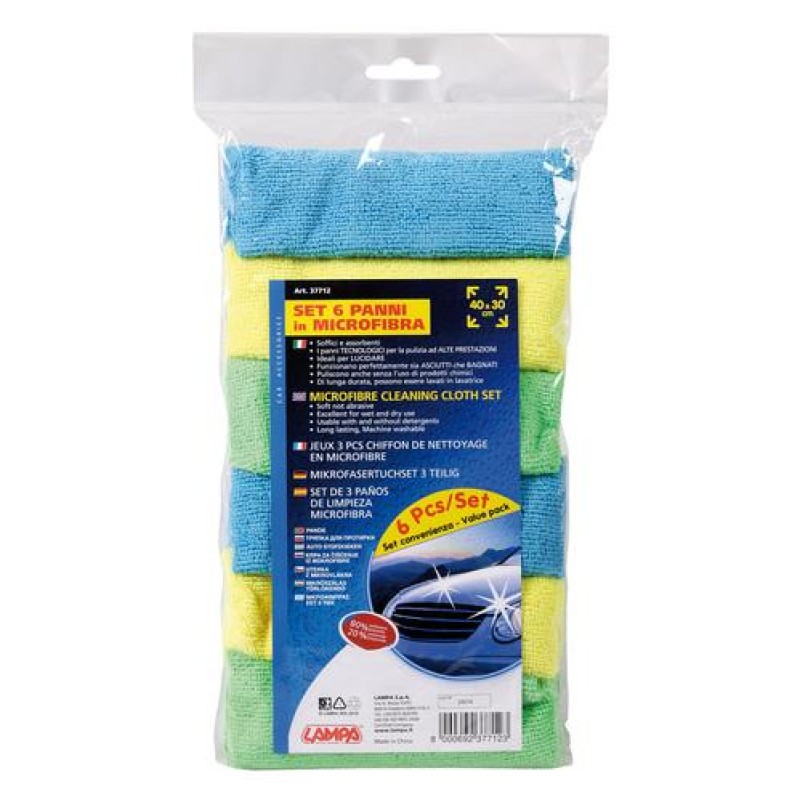 ΠΑΝΙΑ ΚΑΘΑΡΙΣΜΟΥ ΜΕ ΜΙΚΡΟΪΝΕΣ (MICROFIBRE) 40x30cm (ΚΙΤΡΙΝΟ/ΠΡΑΣΙΝΟ/ΜΠΛΕ) 6 ΤΕΜ. - Lampa - L3771.2