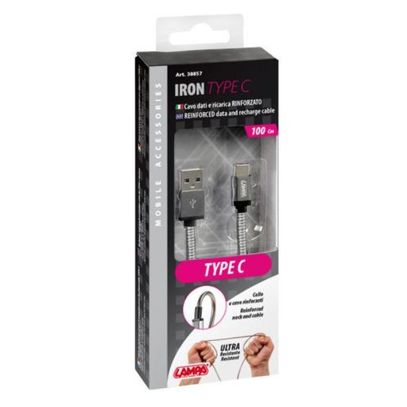 ΚΑΛΩΔΙΟ USB ΦΟΡΤΙΣΗΣ ΚΑΙ ΣΥΓΧΡΟΝΙΣΜΟΥ IRON SILVER LINE - TYPE C (100 cm) - Lampa - L3885.7/T ΚΑΛΩΔΙΟ USB ΦΟΡΤΙΣΗΣ ΚΑΙ ΣΥΓΧΡΟΝΙΣΜΟΥ IRON SILVER LINE - TYPE C (100 cm) - Lampa - L3885.7/T