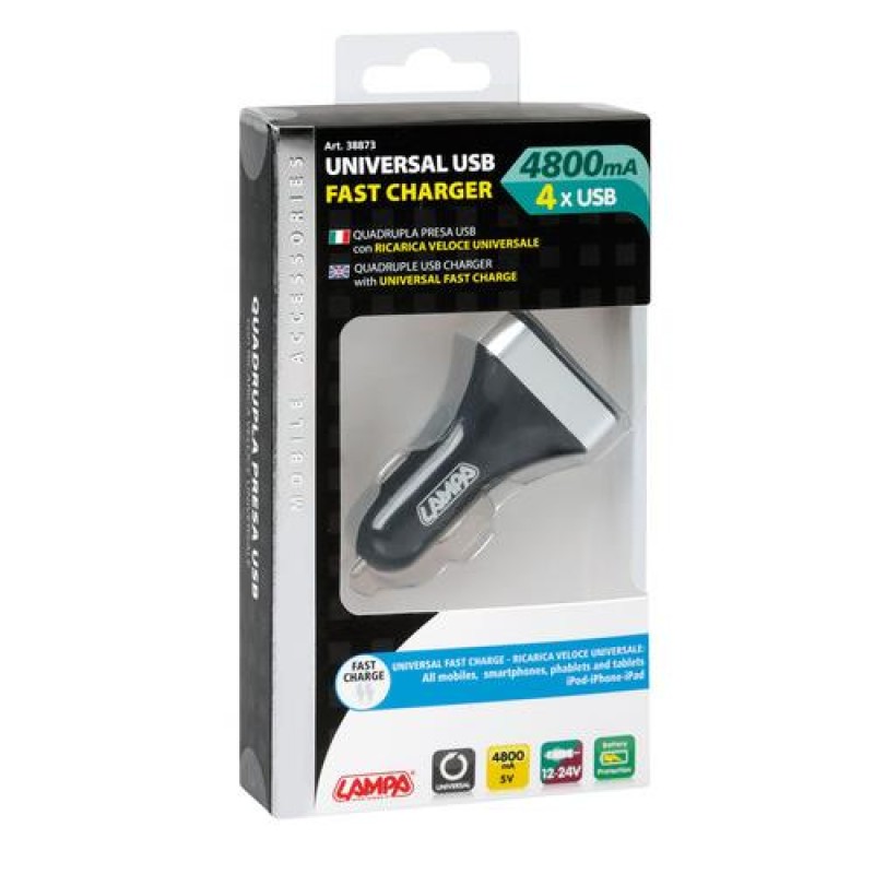 Universal Usb φορτιστής fast charger με 4 θύρες, 4800mAh, 12 / 24V - Lampa - L3887.3/T Universal Usb φορτιστής fast charger με 4 θύρες, 4800mAh, 12 / 24V - Lampa - L3887.3/T