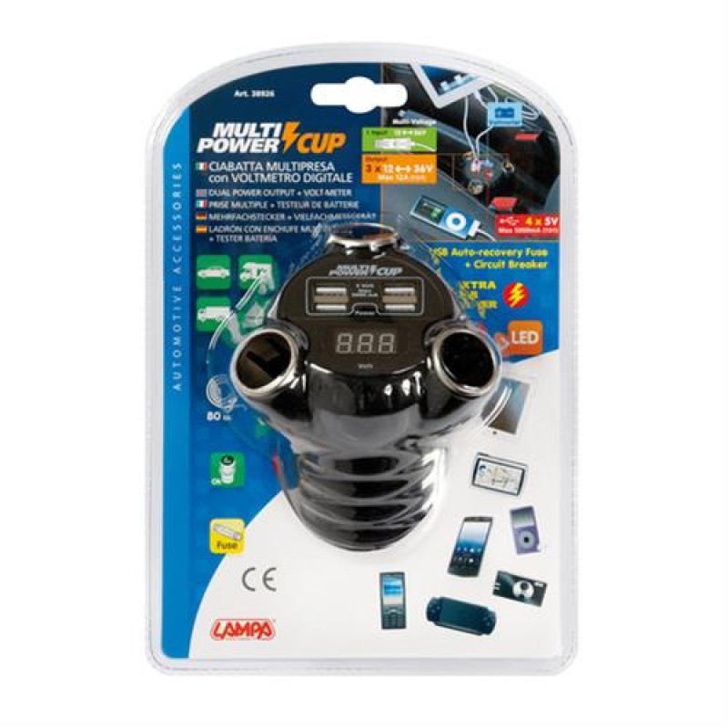 ΑΝΤΑΠΤΟΡΑΣ ΑΝΑΠΤΗΡΑ 12/24/36V ΤΡΙΠΛΟΣ ΜΕ 4 USB+ΒΟΛΤΟΜΕΤΡΟ MULTI POWER CUP ΜΕ ΚΑΛΩΔΙΟ 80cm - Lampa - L3892.6/T ΑΝΤΑΠΤΟΡΑΣ ΑΝΑΠΤΗΡΑ 12/24/36V ΤΡΙΠΛΟΣ ΜΕ 4 USB+ΒΟΛΤΟΜΕΤΡΟ MULTI POWER CUP ΜΕ ΚΑΛΩΔΙΟ 80cm - Lampa - L3892.6/T