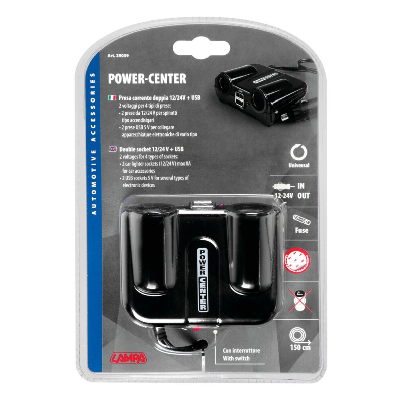 ΑΝΤΑΠΤΟΡΑΣ 2ΠΛΟΣ ΑΝΑΠΤΗΡΑ + 2USB 12/24V - Lampa - L3903.9/T ΑΝΤΑΠΤΟΡΑΣ 2ΠΛΟΣ ΑΝΑΠΤΗΡΑ + 2USB 12/24V - Lampa - L3903.9/T