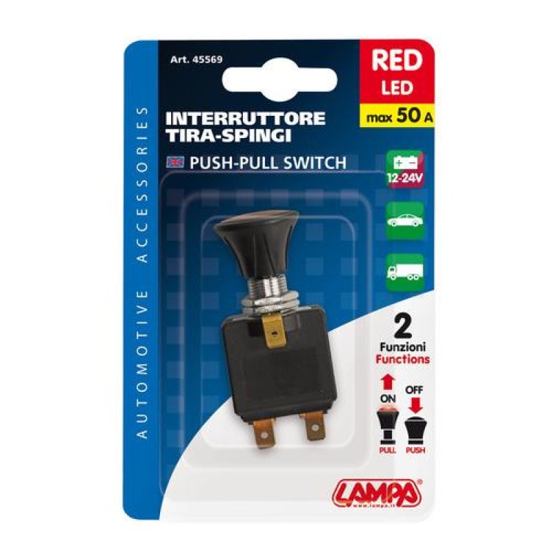 ΔΙΑΚΟΠΤΗΣ PUSH-PULL 14,2mm 12/24V 50A ΜΕ ΚΟΚΚΙΝΟ LED - Lampa - L4556.9 ΔΙΑΚΟΠΤΗΣ PUSH-PULL 14,2mm 12/24V 50A ΜΕ ΚΟΚΚΙΝΟ LED - Lampa - L4556.9