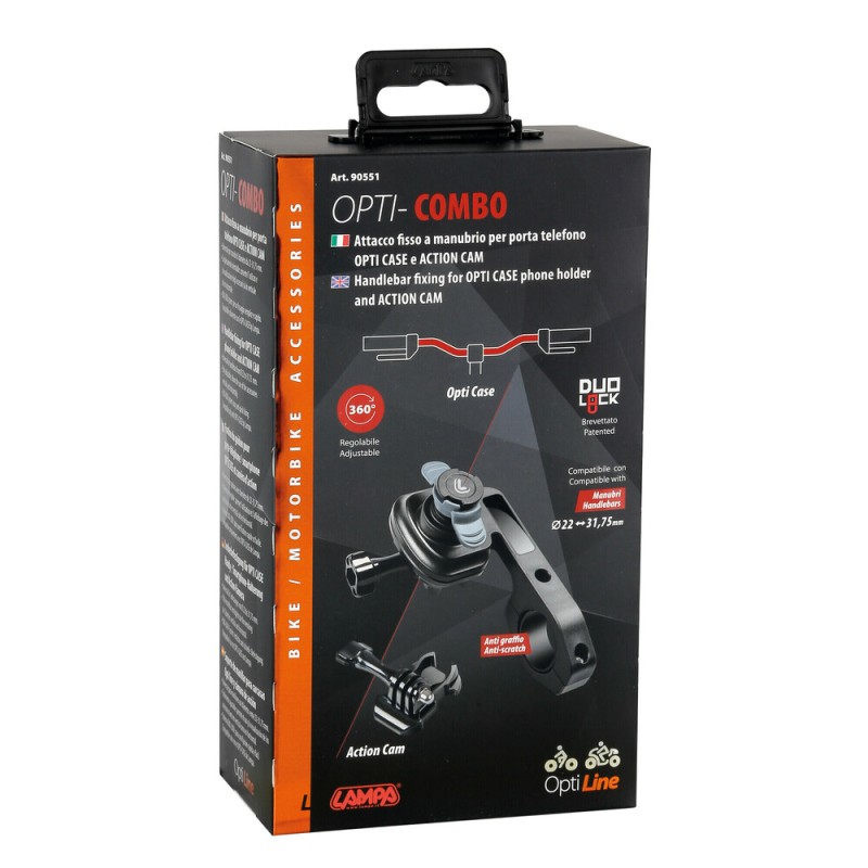 Διπλή Βάση Στήριξης Κινητού και Action Camera Combo της σειράς Optiline για Τιμόνι Ποδηλάτου με διάμετρο από 22 mm έως 31,75 mm και σύστημα Duolock, συμβατή με Θήκες ή Αντάπτορες Κινητού Optiline και Θήκες για Action Cameras - Optiline - 9055.1-LM Διπλή Βάση Στήριξης Κινητού και Action Camera Combo της σειράς Optiline για Τιμόνι Ποδηλάτου με διάμετρο από 22 mm έως 31,75 mm και σύστημα Duolock, συμβατή με Θήκες ή Αντάπτορες Κινητού Optiline και Θήκες για Action Cameras - Optiline - 9055.1-LM