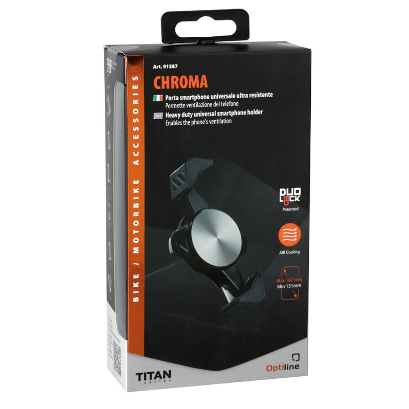 Αερόψυκτη Θήκη Κινητού Chroma της σειράς Titan Optiline Universal Εφαρμογής για κινητά με διαγώνιο μήκος από 131 mm έως 187 mm και 4 σετ αποστάτες, συμβατή με Βάσεις Στήριξης Κινητού Optiline για Μηχανή με σύστημα Duolock - Optiline - 9158.7-LM