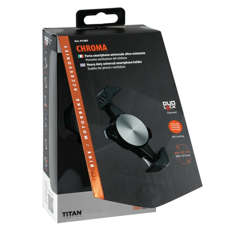 Αερόψυκτη Θήκη Κινητού Chroma της σειράς Titan Optiline Universal Εφαρμογής για κινητά με διαγώνιο μήκος από 131 mm έως 187 mm και 4 σετ αποστάτες, συμβατή με Βάσεις Στήριξης Κινητού Optiline για Μηχανή με σύστημα Duolock - Optiline - 9158.7-LM