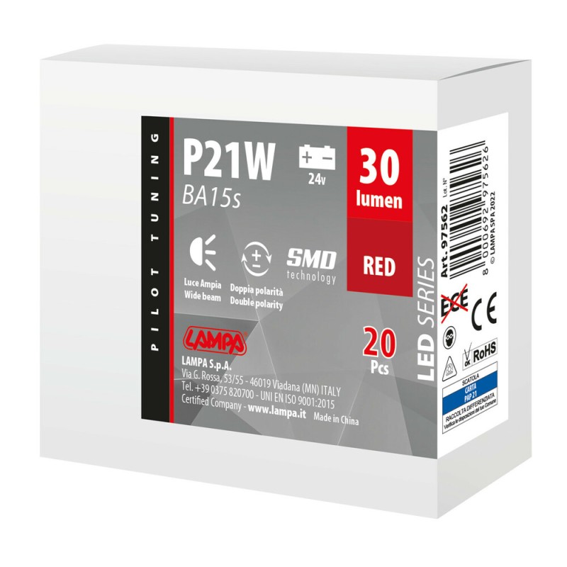 P21W BA15s 24V 4SMDx1CHIP LED 30lm ΚΟΚΚΙΝΟ ΚΟΥΤΙ LAMPA - 20 ΤΕΜ. - Lampa - L9756.2