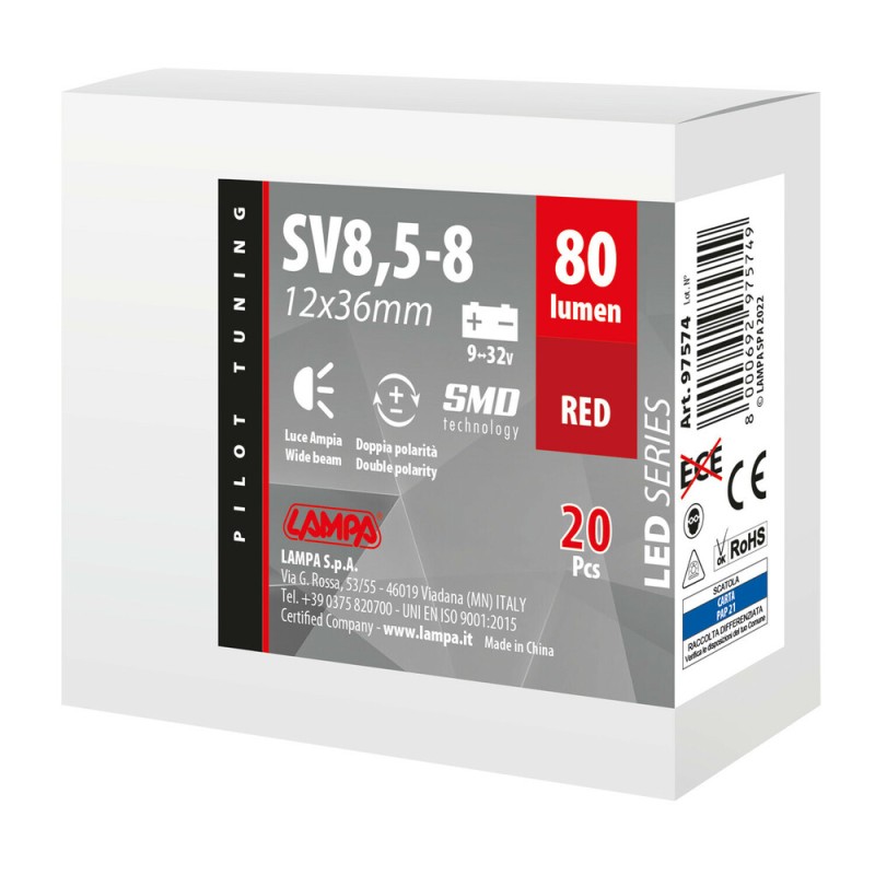 ΛΑΜΠΑΚΙ ΠΛΑΦΟΝΙΕΡΑΣ 9>32V SV28,5-8 2SMDx1CHIP LED 80lm CAN-BUS 12x36mm ΚΟΚΚΙΝΟ  ΚΟΥΤΙ LAMPA - 20 ΤΕΜ. - Lampa - L9757.4
