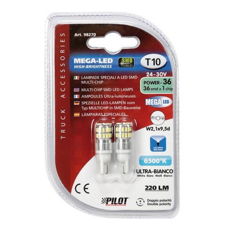 T10 W5W 24-28V W2,1x9,5d MEGA-LED36 220lm (ΔΙΠΛΗΣ ΠΟΛΙΚΟΤΗΤΑΣ) 2ΤΕΜ. - Lampa - L9827.0
